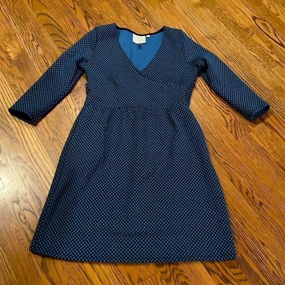 HD In Paris Anthropologie M Blue and Black Polka Dot Dress with Pockets EUC - Picture 3 of 11